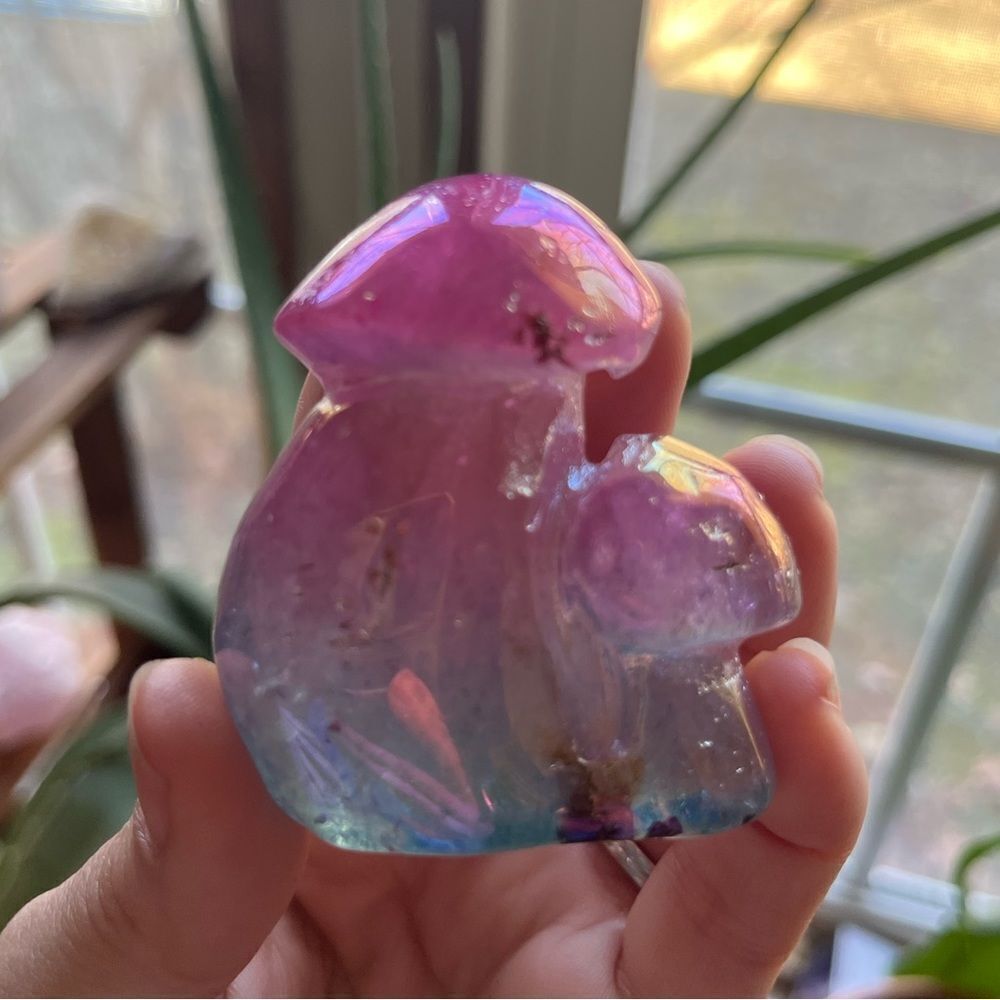 Aura Garden Clear Quartz Crystal Double Mushroom Carving 103g 2.75”x2.25”